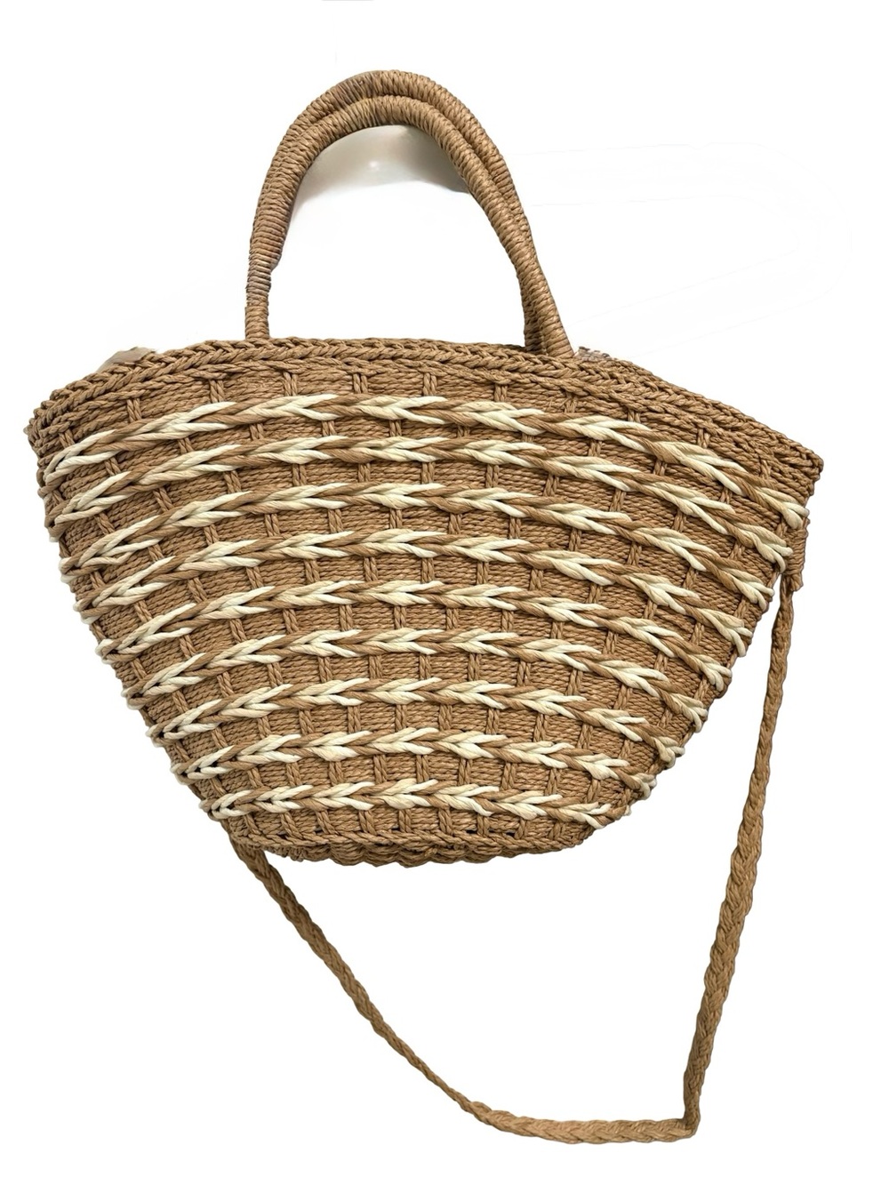 Primark Woven Straw Tote in Natural Beige and Cream